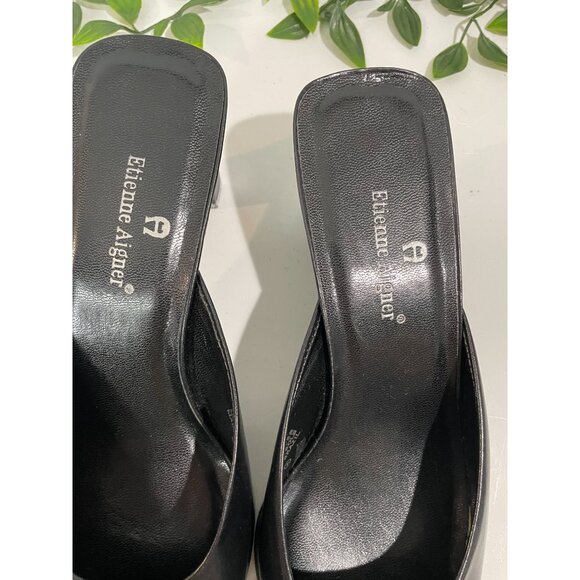 Etienne Aigner Womens Square Toe Black Leather Mules Size 7M - Picture 7 of 12